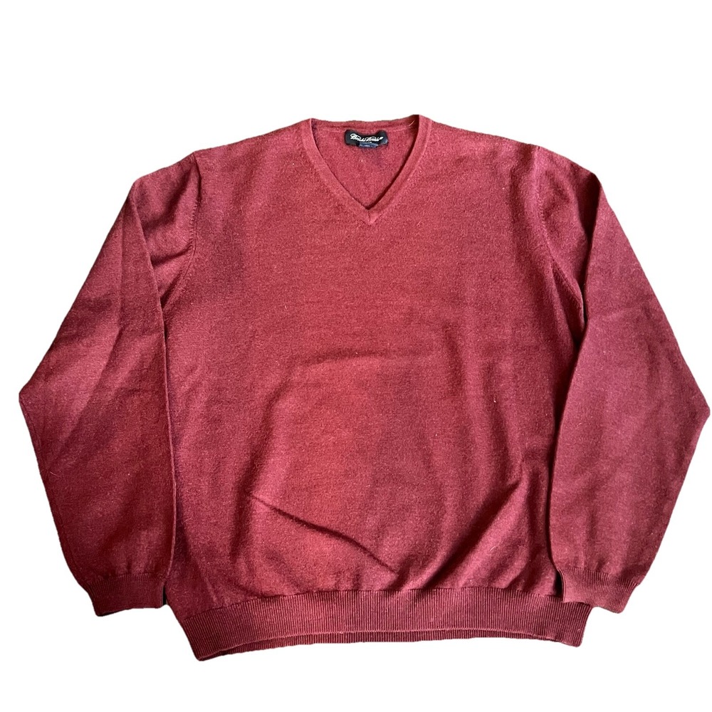 Brooks Brothers Italian Merino Wool V-Neck Sweater Mens XL Burgundy Stretch Knit